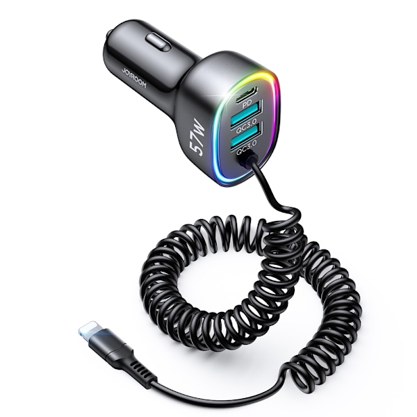 Joyroom fast car charger 4 in 1 PD, QC3.0, AFC, FCP with Lightning cable 1.6m 57W black (JR-CL20) Black