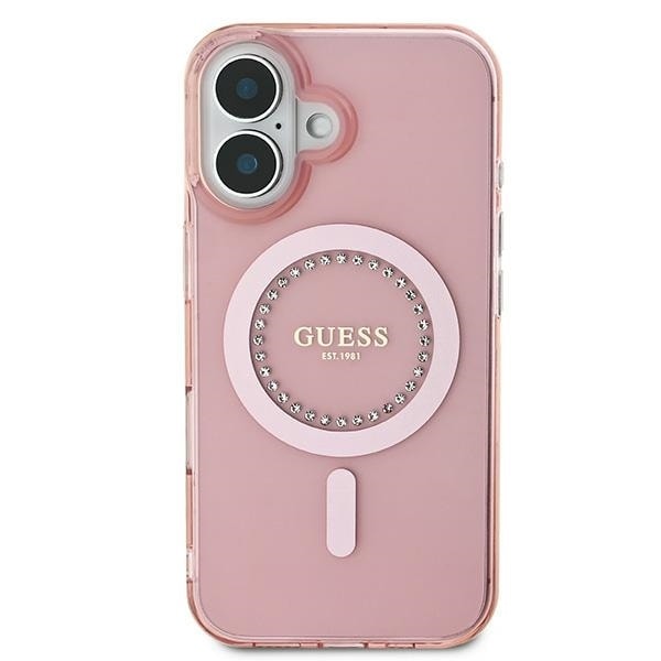 Guess IML Rhinestones MagSafe iPhone 16 Case - Pink Pink