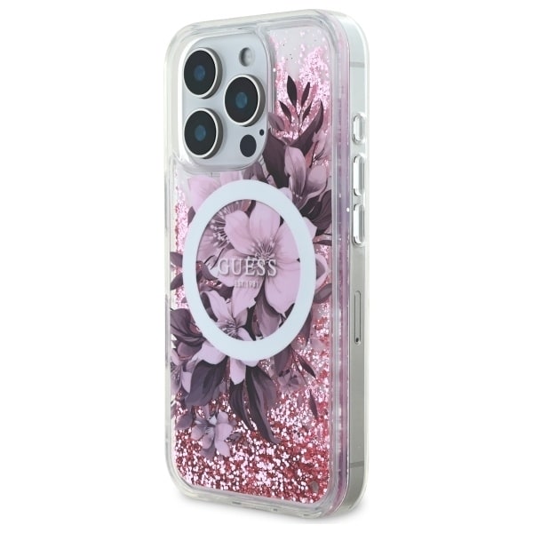 Guess Liquid Glitter Flower MagSafe iPhone 16 Pro Case - Pink Pink