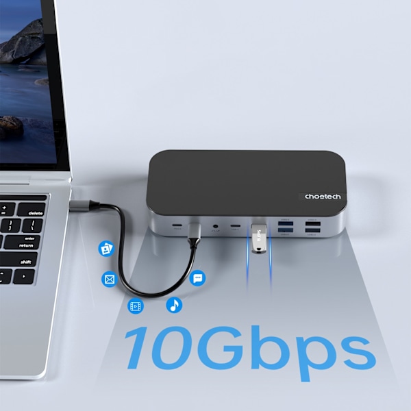 HUB Choetch M52 USB-C - USB-C PD/USB-C/USB-A/HDMI/VGA/DP/SD/TF/RJ45/AUX - gray Gray