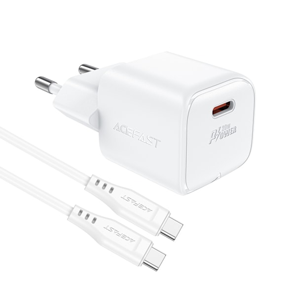 Acefast A73 Mini PD 20W GaN wall charger + USB-C cable - white White