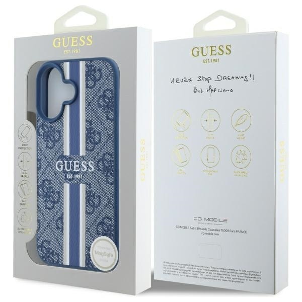 Guess 4G Printed Stripes MagSafe case for iPhone 16 - blue Blue