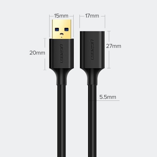 Ugreen cable cord extension adapter USB 3.0 (female) - USB 3.0 (male) 3 m black (US129 30127) Black