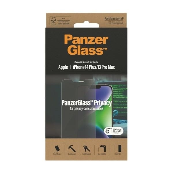 PanzerGlass Classic Fit Privacy Antibacterial Glass for iPhone 14 Plus/13 Pro Max