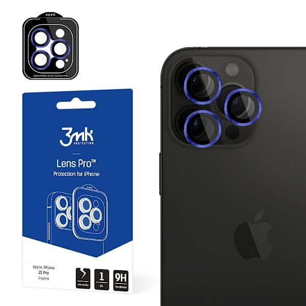 3mk Lens Protection Pro Camera Cover with Blue Frame for iPhone 15 Pro Max DL