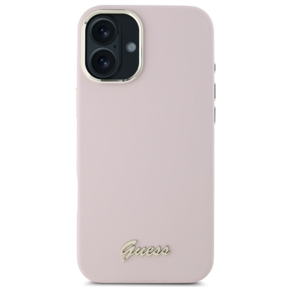 Guess Silicone Script Metal Logo &amp; Frame iPhone 16 Case - Pink Pink