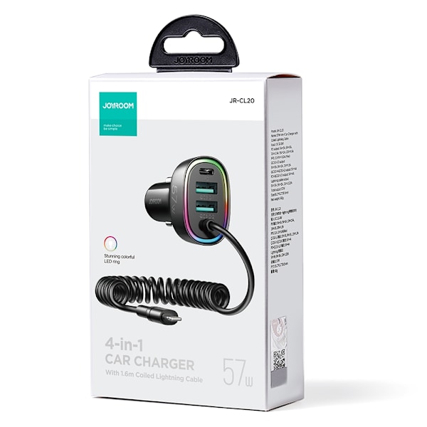 Joyroom fast car charger 4 in 1 PD, QC3.0, AFC, FCP with Lightning cable 1.6m 57W black (JR-CL20) Black