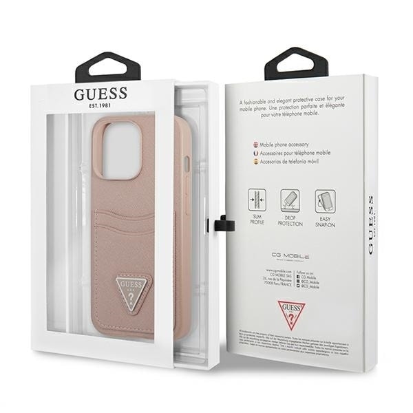 Guess iPhone 13 Pro Max 6.7 pink hardcase SaffianoTriangle Logo Cardslot GUHCP13XPSATPP Pink