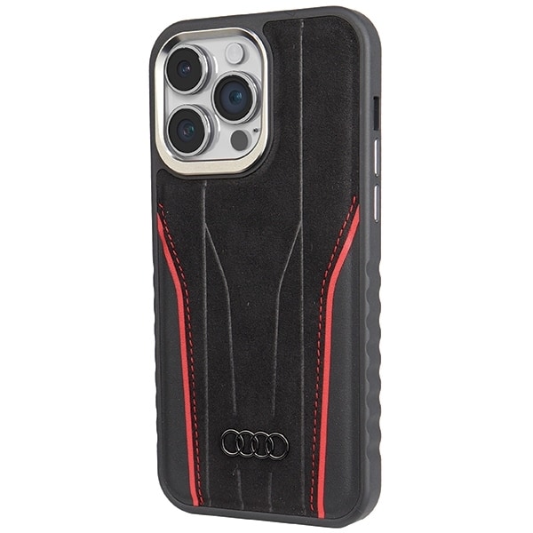 Audi Genuine Leather case with MagSafe for iPhone 15 Pro - black and red Red