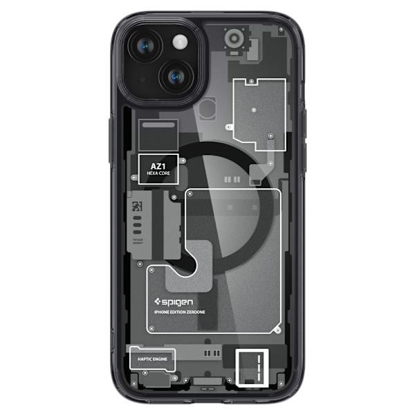 Spigen Ultra Hybrid Mag Case with MagSafe for iPhone 15 - Dark Gray (Zero One Pattern) Transparent || Gray