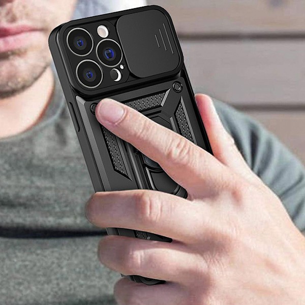 Hybrid Armor Camshield case for Realme 10 Pro+ armored cover with camera cover black Black