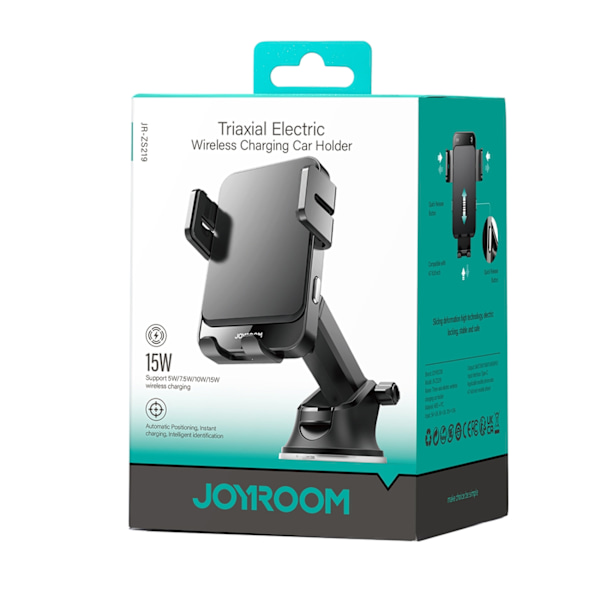 Joyroom JR-ZS219 electric dashboard mount with 15W inductive charger - black Black