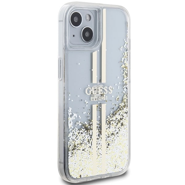 Guess Liquid Glitter Gold Stripes case for iPhone 15 Plus / 14 Plus - transparent Transparent