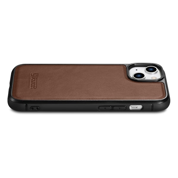 iCarer Leather Oil Wax case covered with natural leather for iPhone 14 brown (WMI14220717-BN) Brown