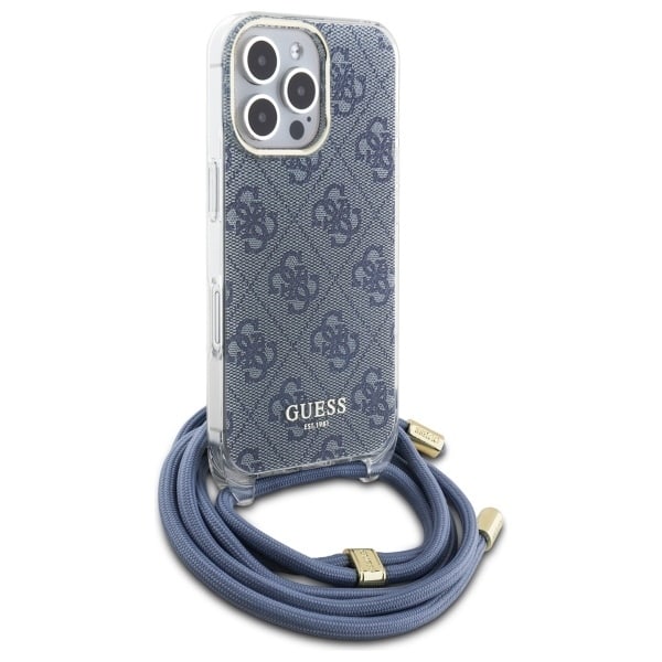 Guess Crossbody Cord 4G Print Case with Lanyard for iPhone 16 Pro - Blue Blue