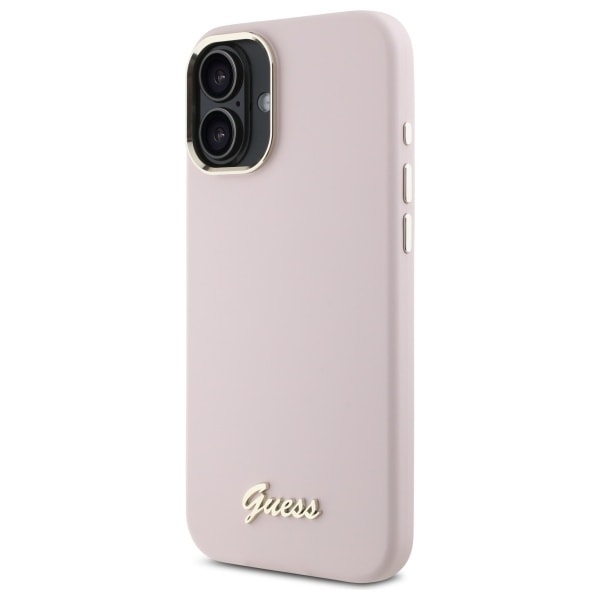 Guess Silicone Script Metal Logo &amp; Frame iPhone 16 Case - Pink Pink