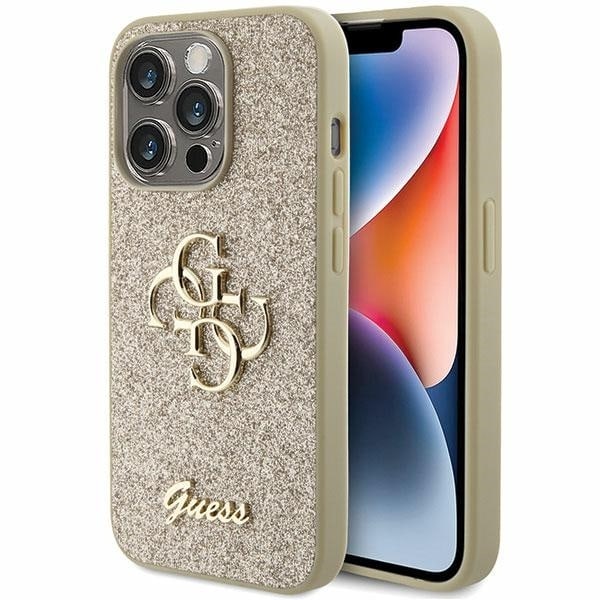 Guess Glitter Script Big 4G case for iPhone 15 Pro - gold Gold