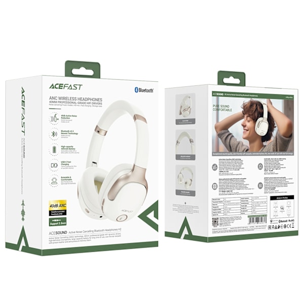 Acefast H2 on-ear wireless Bluetooth 5.3 ANC headphones - beige Beige