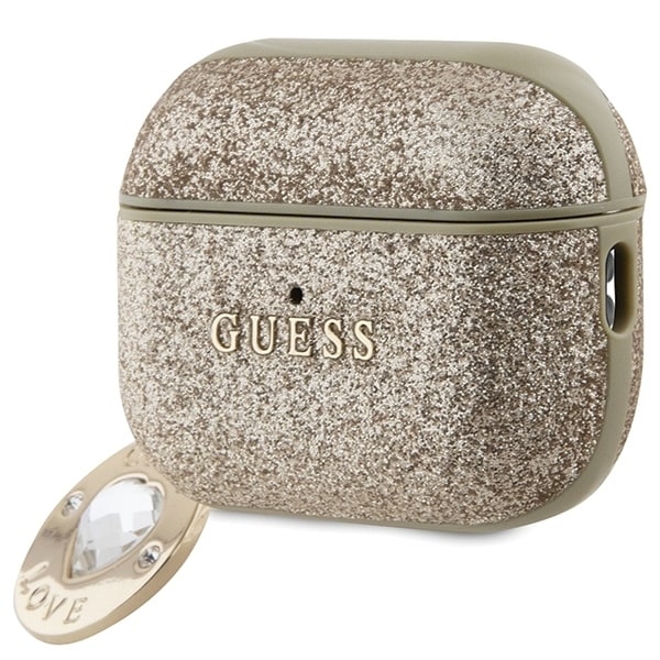 Guess GUAP2PGEHCDD case for AirPods Pro 2 cover - gold Fixed Glitter Heart Diamond Charm Gold