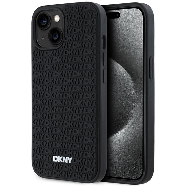 DKNY 3D Rubber Repeat Pattern case for iPhone 15 Plus - black Black