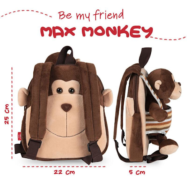 Max Monkey vendbar rygsæk med plyslegetøj 25 cm Multicolor