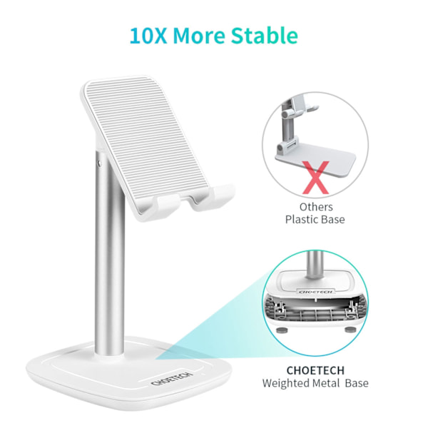 Choetech H035 aluminum stand for a phone or tablet with adjustment - white and silver White