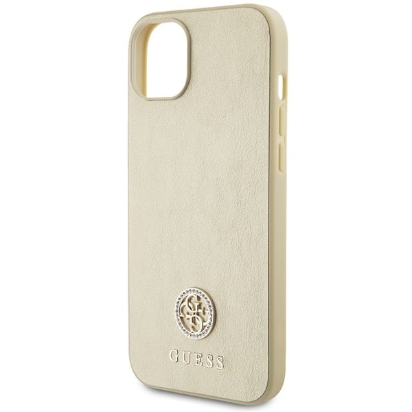 Guess Leather 4G Metal Logo Strass case for iPhone 15 - gold Gold