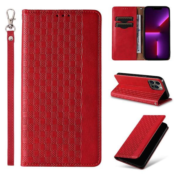 Magnet Strap Case for iPhone 14 Flip Wallet Mini Lanyard Stand red Red