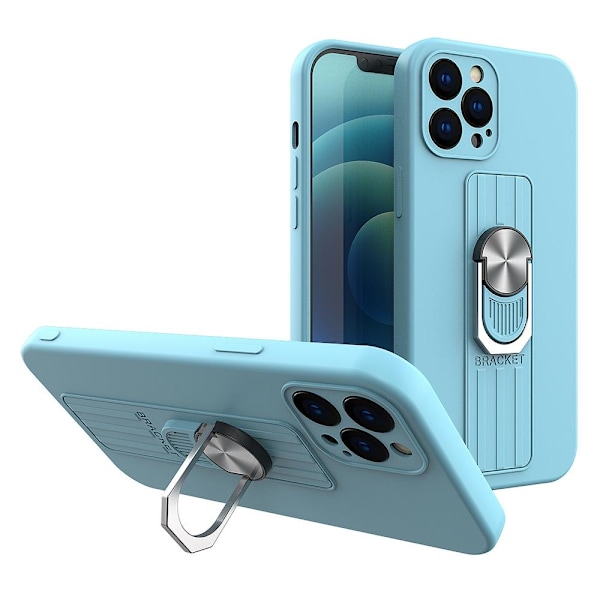 Ring Case silicone case with finger grip and stand for iPhone 12 Pro light blue Blue