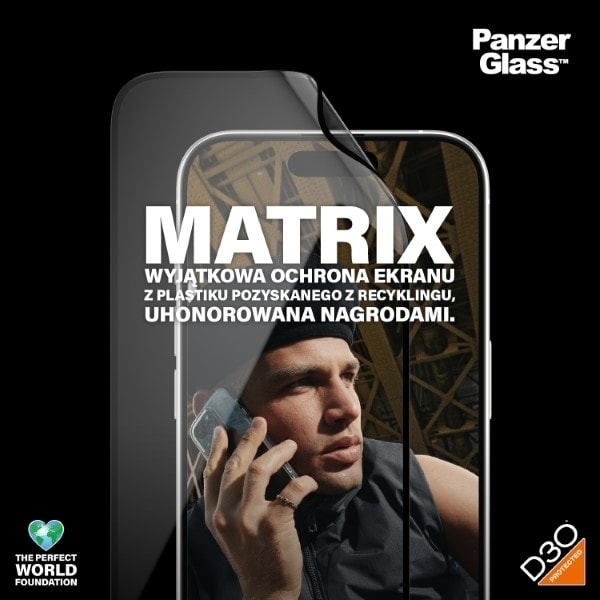 PanzerGlass Matrix Ultra-Wide-Fit hybrid glass for iPhone 15 Pro with positioner