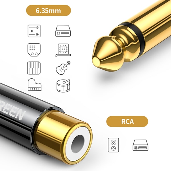 Ugreen 6.35mm jack adapter (male) to RCA (female) gold (AV169 80731) Gold