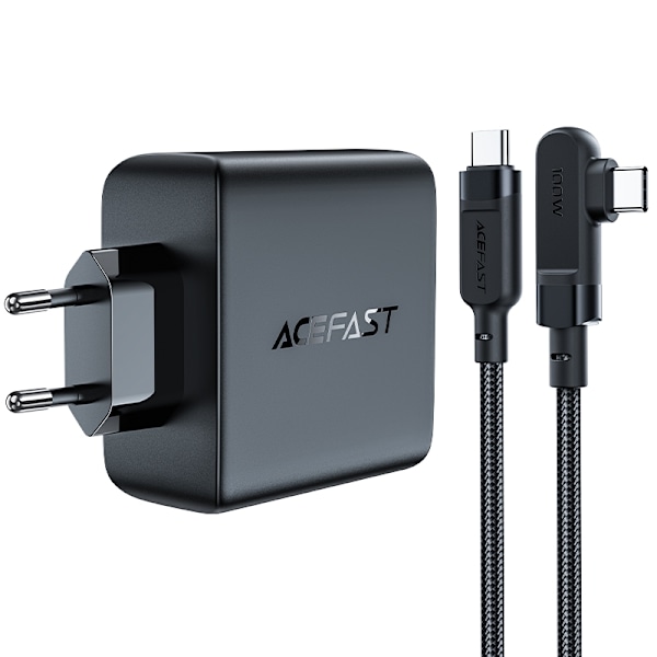 Acefast fast charger GaN 3xUSB-C/1xUSB-A 100W black + angled cable USB-C - USB-C 100W 2m black Black