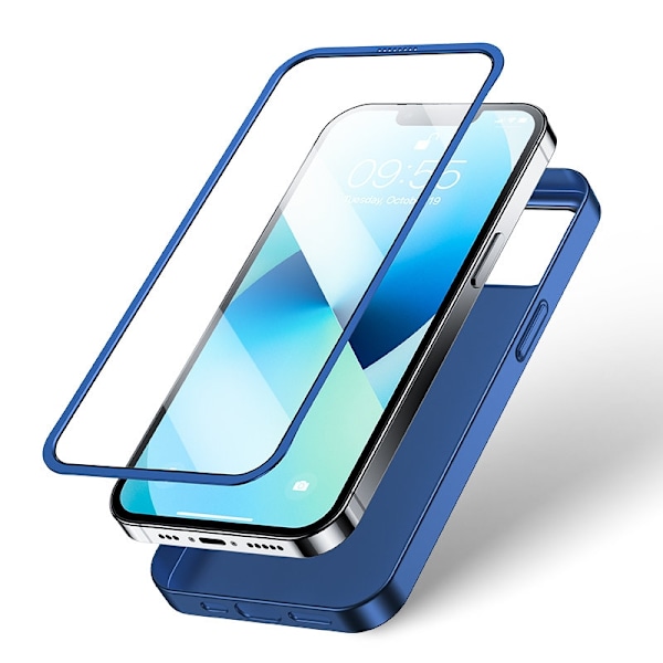 Joyroom 360 Full Case front and back cover for iPhone 13 + tempered glass screen protector blue (JR-BP927 blue) Blue