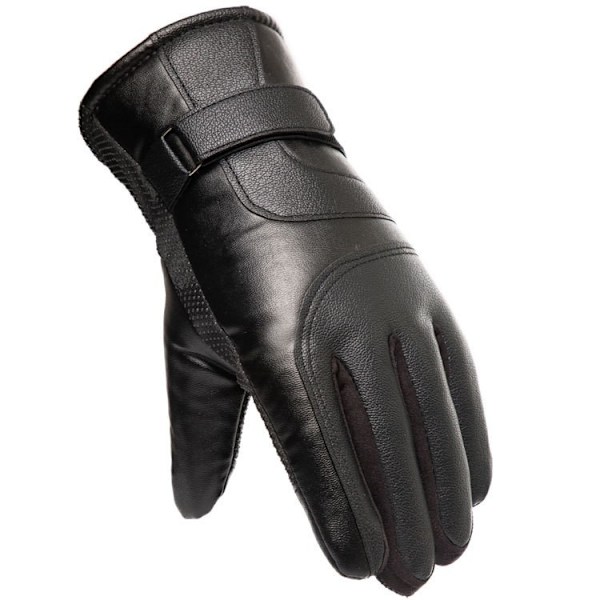 Men's insulated PU leather phone gloves - black Black