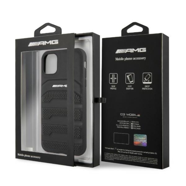 AMG AMHCN61GSEBK iPhone 11 6.1 &quot;black / black hardcase Leather Debossed Lines Black