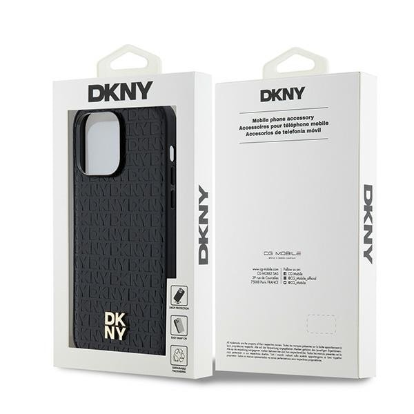 DKNY Leather Pattern Metal Logo MagSafe case for iPhone 13 Pro Max - black Black