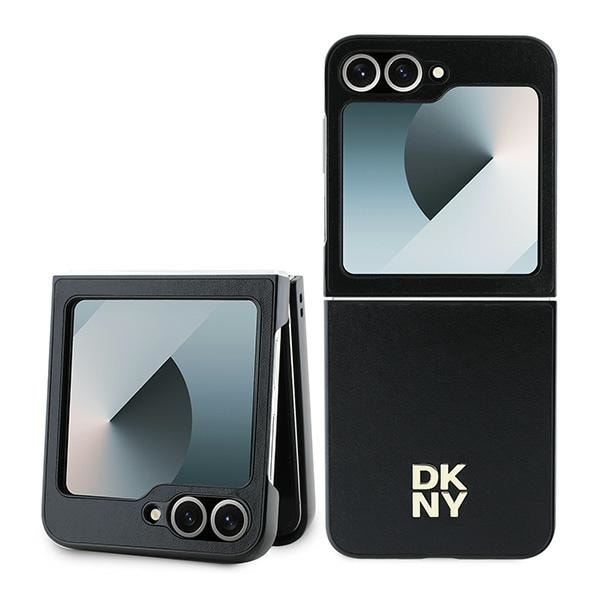 DKNY Leather Metal Stack Logo Case for Samsung Galaxy Z Flip 6 - Black Black