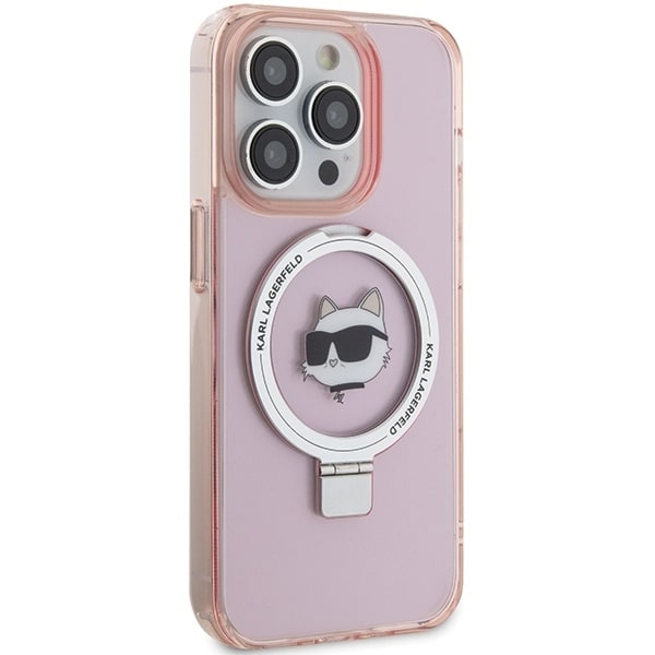 Karl Lagerfeld KLHMP15LHMRSCHP iPhone 15 Pro 6.1&quot; pink/pink hardcase Ring Stand Choupette Head MagSafe Pink