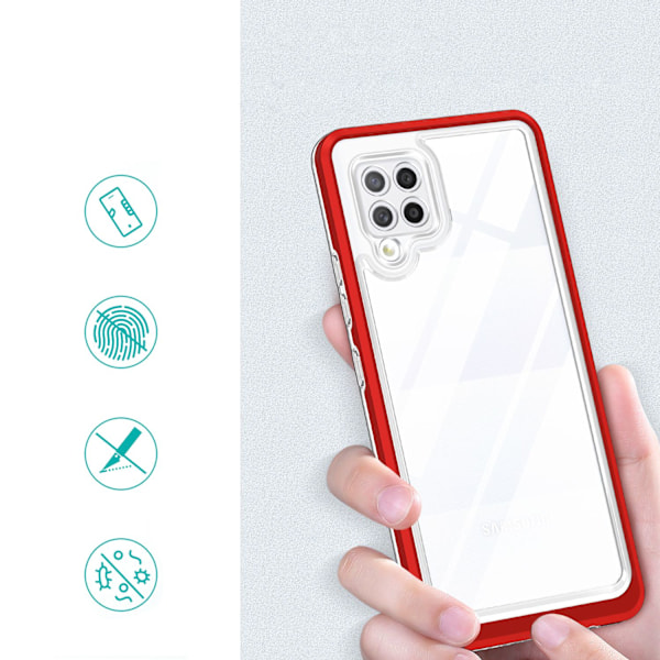 Clear 3in1 Case for Samsung Galaxy A42 5G Frame Gel Cover Red Transparent || Red