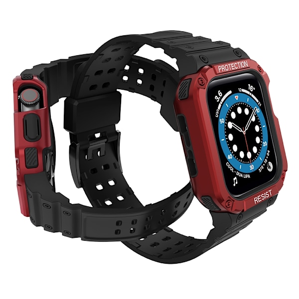 Protect Strap Band Band with Case for Apple Watch 7 / SE (41/40 / 38mm) Case Armored Watch Cover Black Black || Red