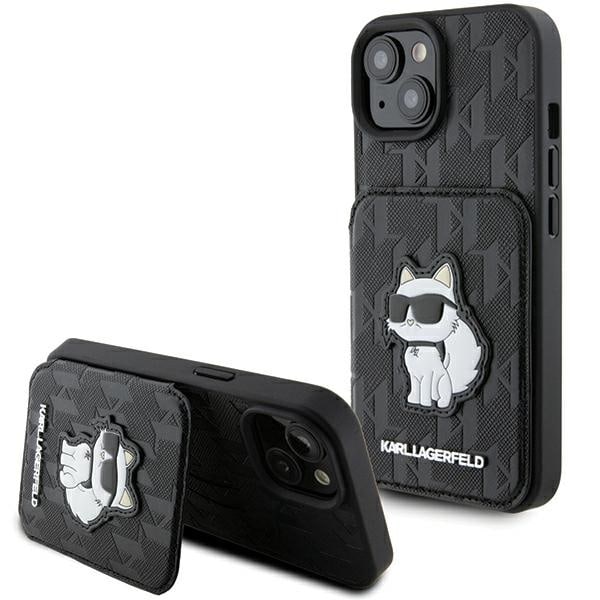 Karl Lagerfeld Saffiano Cardslots and Stand Monogram Choupette case for iPhone 15 - black Black