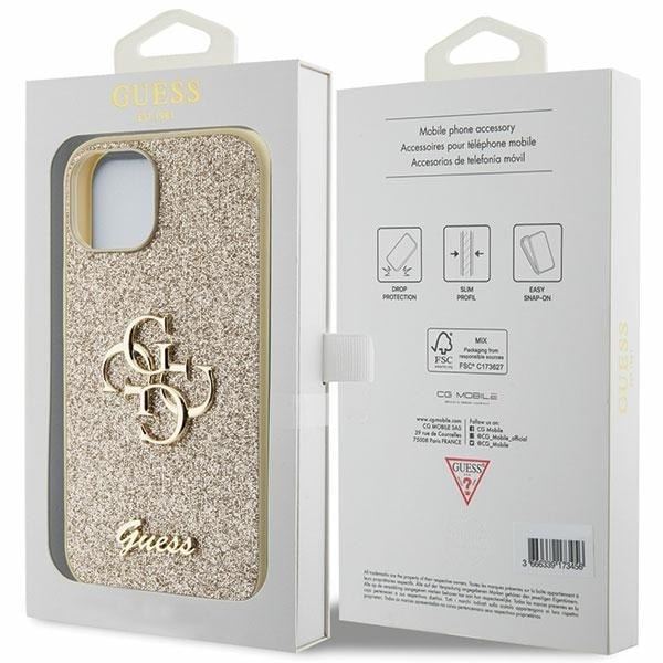 Guess Glitter Script Big 4G case for iPhone 15 Plus - gold Gold