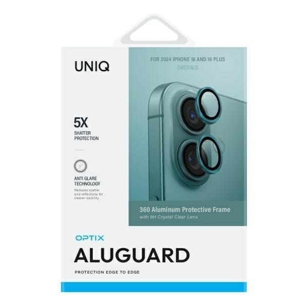 Uniq Optix Aluminum Camera Lens Protector with Applicator for iPhone 16 / iPhone 16 Plus - Green Green