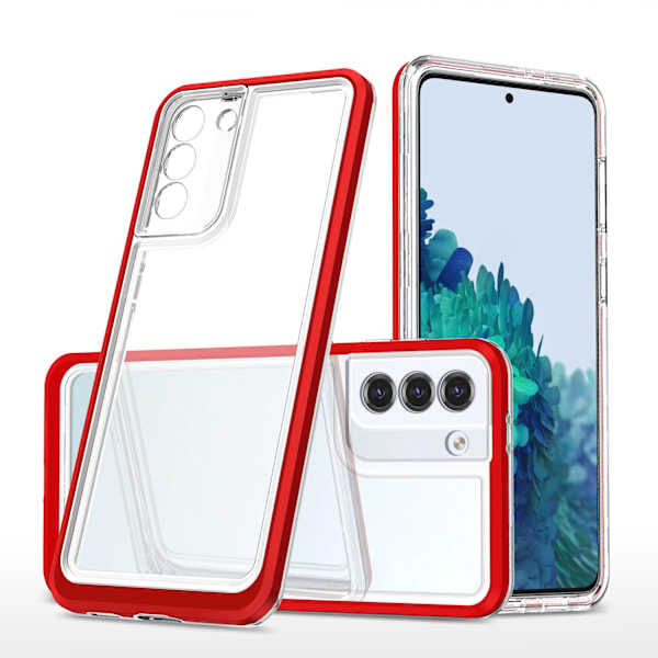 Clear 3in1 Case for Samsung Galaxy S21 + 5G (S21 Plus 5G) Frame Gel Cover Red Transparent || Red