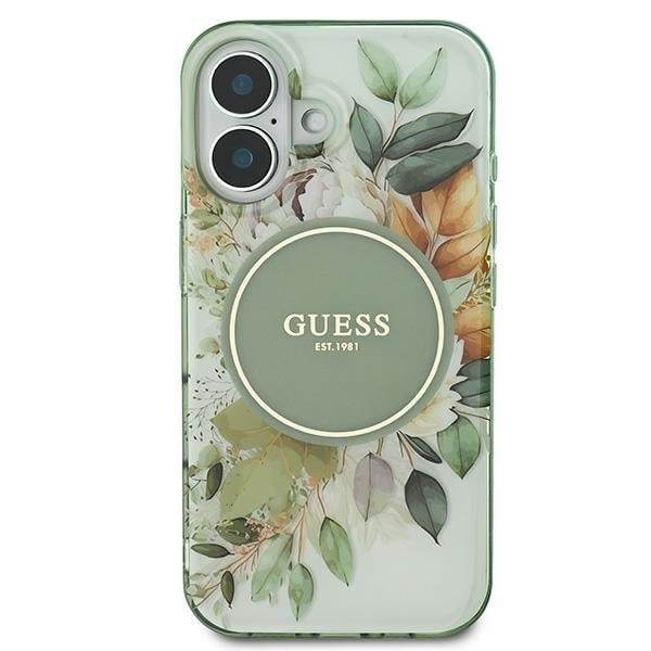 Guess IML Flower &amp; Tonal Circle MagSafe case for iPhone 16 Plus - green Green