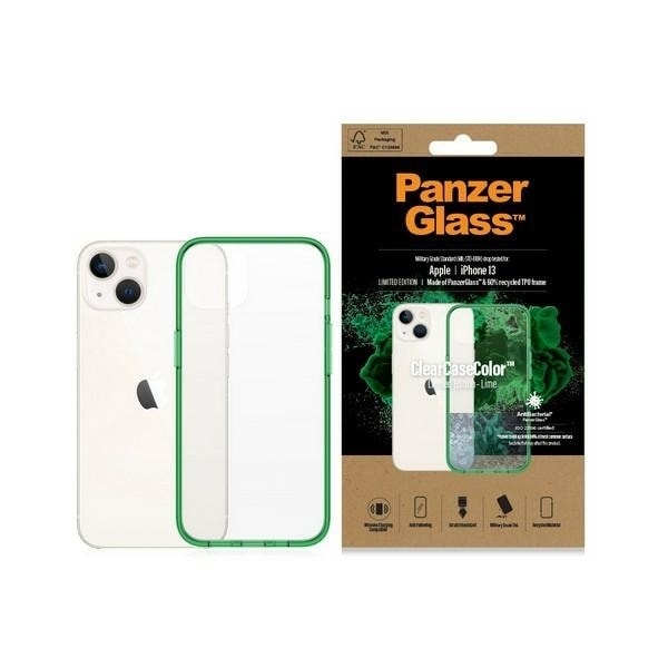 PanzerGlass ClearCase antibacterial case with Military Grade certificate for iPhone 13 / 14 / 15 - transparent green Transparent || Green