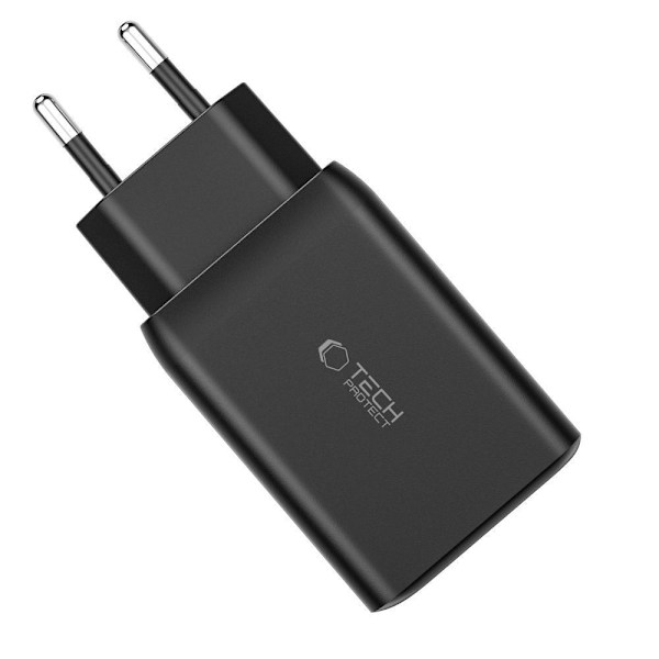 Tech-Protect C65W charger 2x USB-C PD 65W / USB-A QC 3.0 - black Black