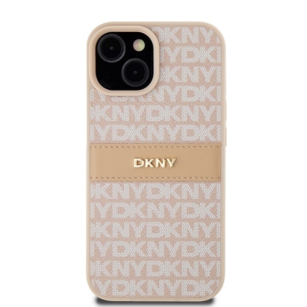 DKNY Leather Mono Stripe &amp; Metal Logo Case for iPhone 15 Plus / 14 Plus - Pink Pink