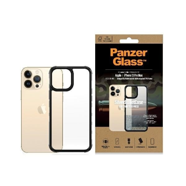 PanzerGlass ClearCase antibacterial Military Grade certified case for iPhone 13 Pro Max - transparent and black Black || Transparent