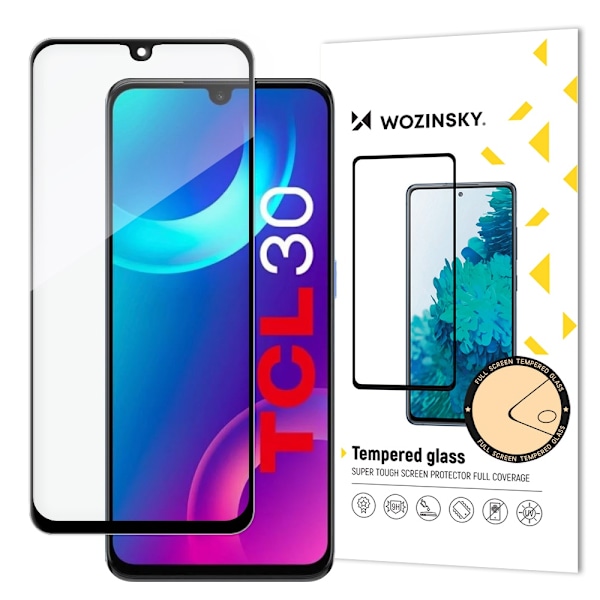 Wozinsky super durable Full Glue tempered glass full screen with Case Friendly TCL 30 black frame Black